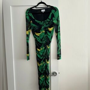 GANNI Mesh Gathered Panel Midi Dress